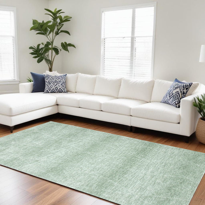 7' x 10' Geometric Power Loom Distressed Non Skid Area Rug - Green And Ivory