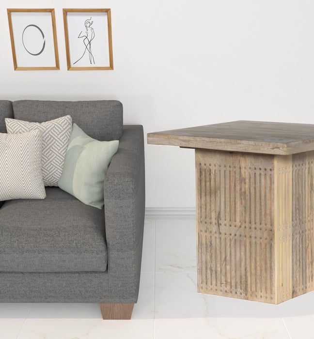 Solid Wood Square End Table - Brushed Ivory