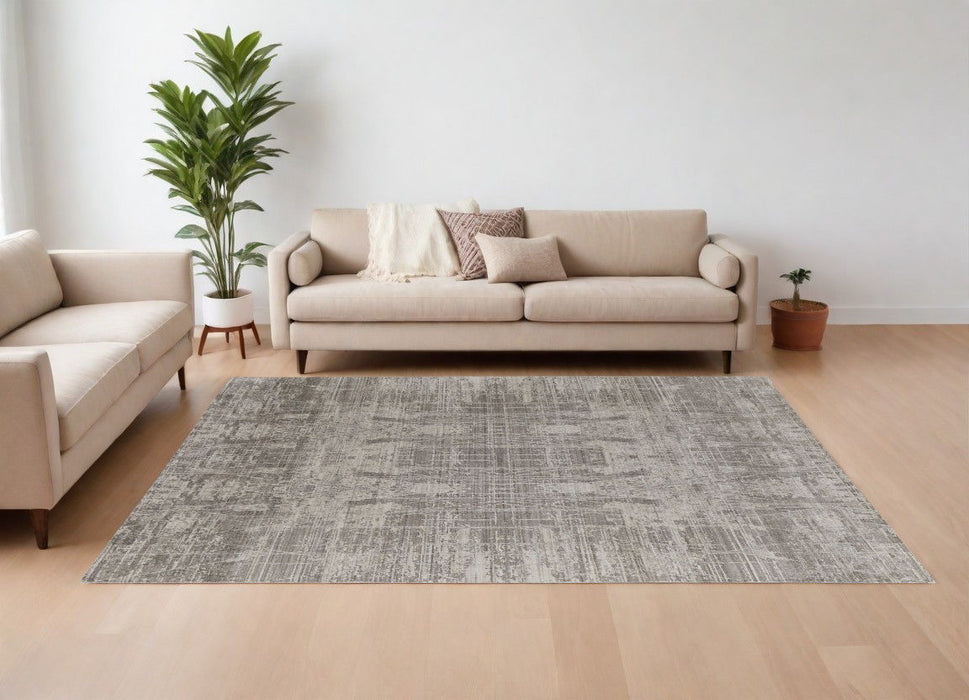 9' x 12' Abstract Hand Woven Worn Faded Area Rug - Gray And Silver