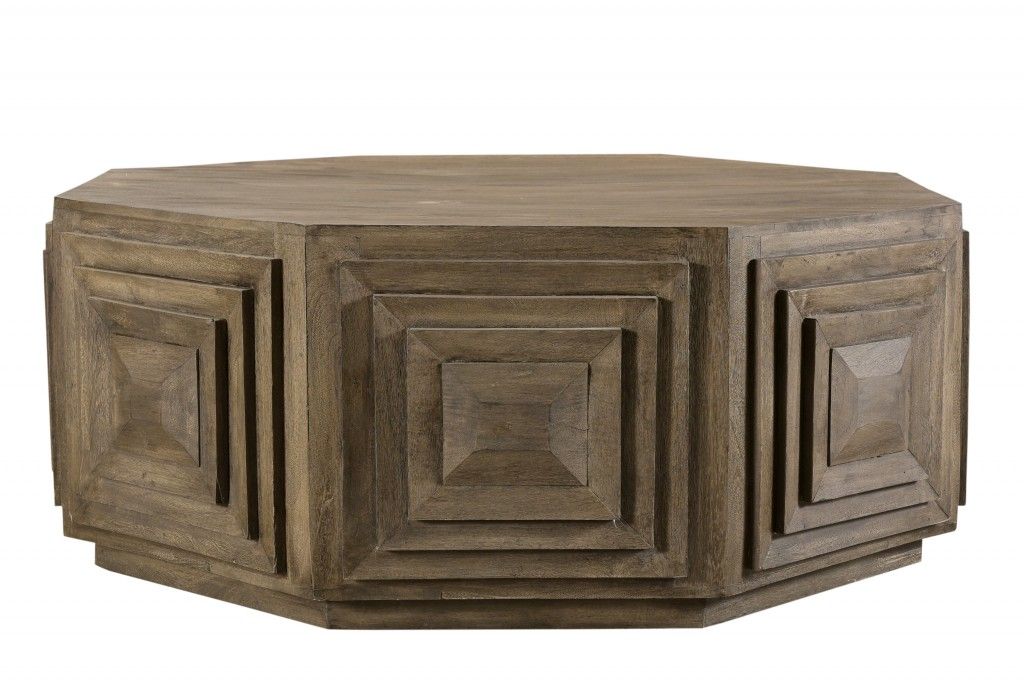 Octagonal Nested Square Carved Coffee Table - Brown