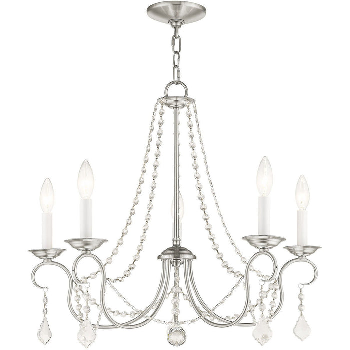 23" Five Light Dimmable Chandelier With Shades - Pearl Silver / Nickel