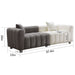 Giga 3-seater stationary sofa with metal legs, white and gray fabric, includes two pillows, ideal for living room decor.