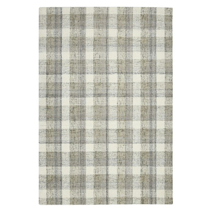 9' X 13' Wool Plaid Hand Tufted Area Rug - Gray And Ivory