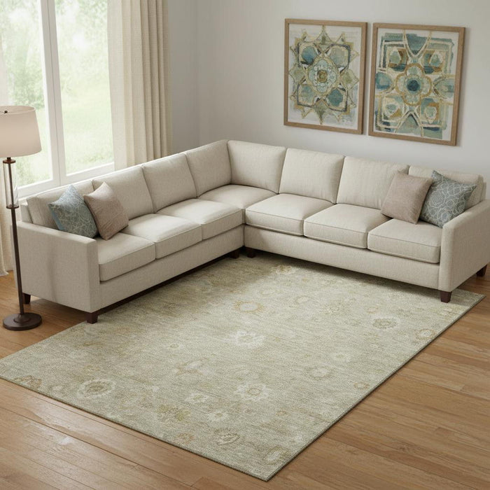 10' X 14' Damask Washable Area Rug With UV Protection (700805) - Beige / Ivory