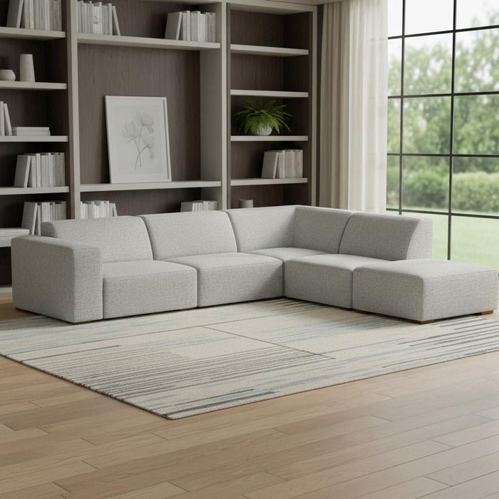Two Piece Living Room Set Fabric Sofa With Ottoman With Brown Legs - Gray