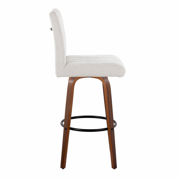 Hannah - 30" Fixed-Height Barstool With Swivel And Round Black Metal Footrest (Set of 2) - Walnut Wood