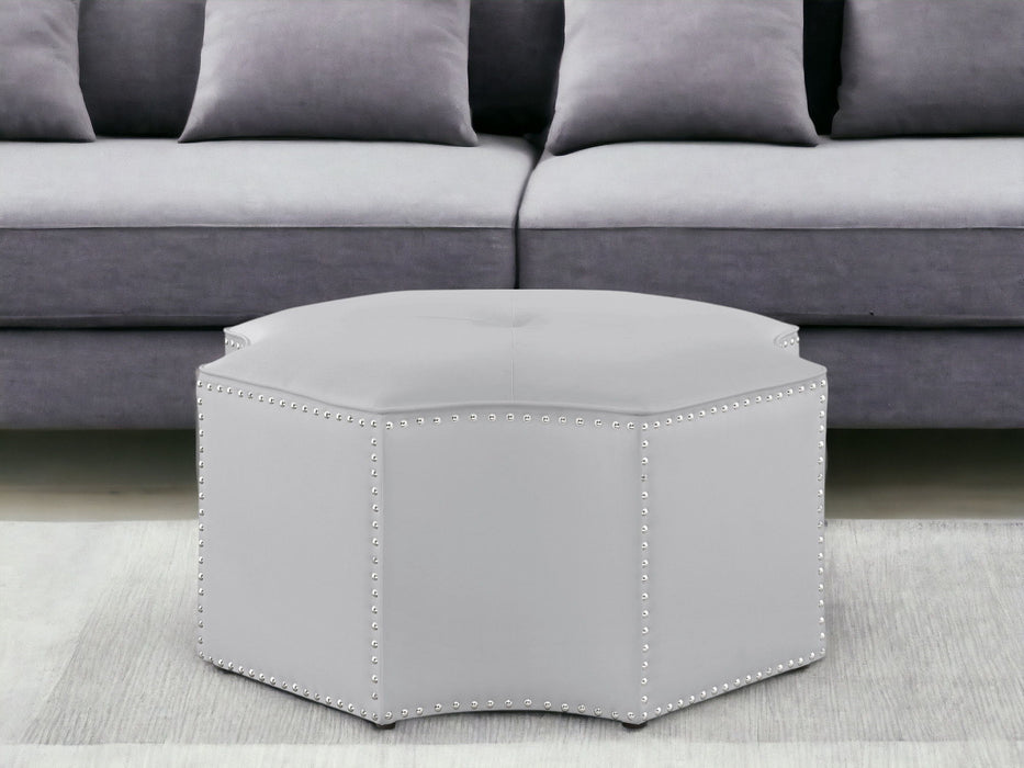 Faux Leather Tufted Octagonal Cocktail Ottoman - Silver
