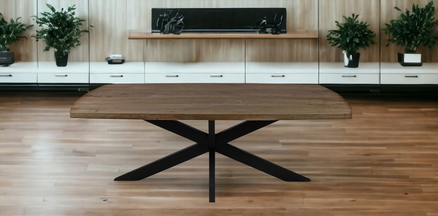 82" Solid Wood And Iron Pedestal Base Dining Table - Natural / Black