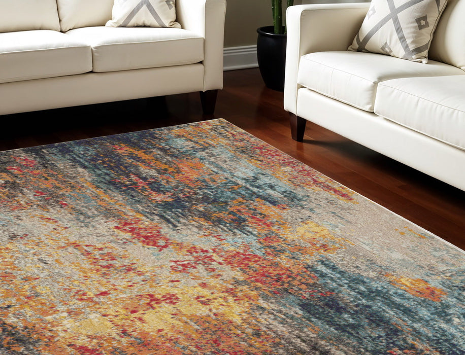 7' X 10' Abstract Non Skid Area Rug - Navy Blue
