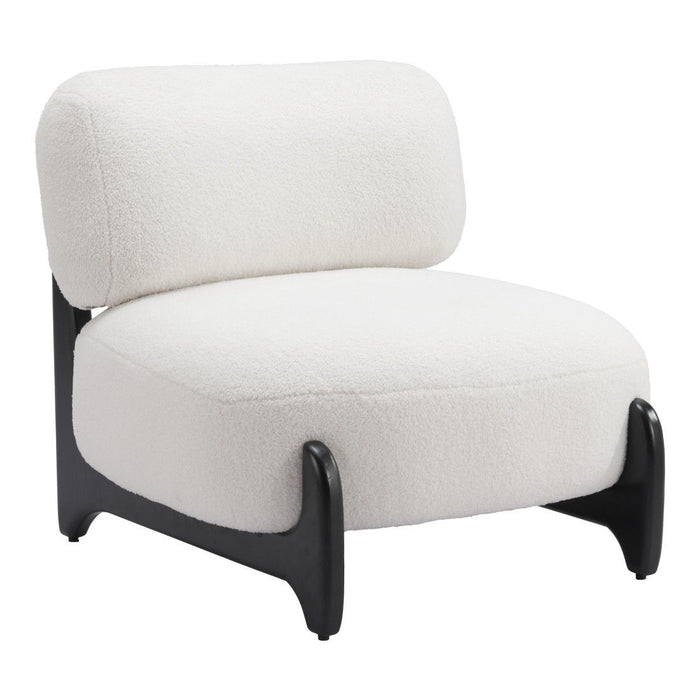 30" Sherpa And Upholstered Side Chair - White / Black
