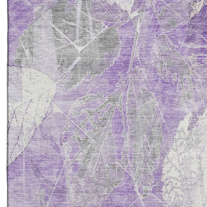 10' X 14' Floral Washable Area Rug With UV Protection (705743) - Lavender / Ivory