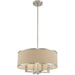 HomeRoots four-light metal chandelier with shades in nickel and ash gray, featuring a modern dimmable design.