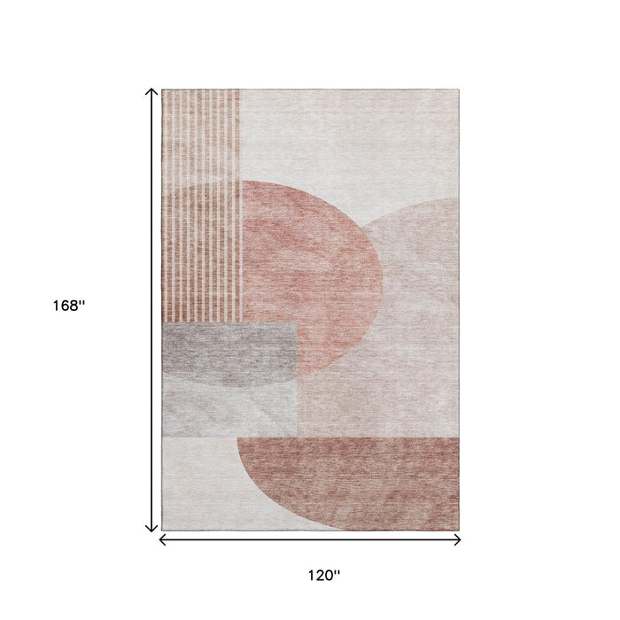 10' X 14' Geometric Washable Area Rug With UV Protection (655830) - Copper / Gray / Ivory