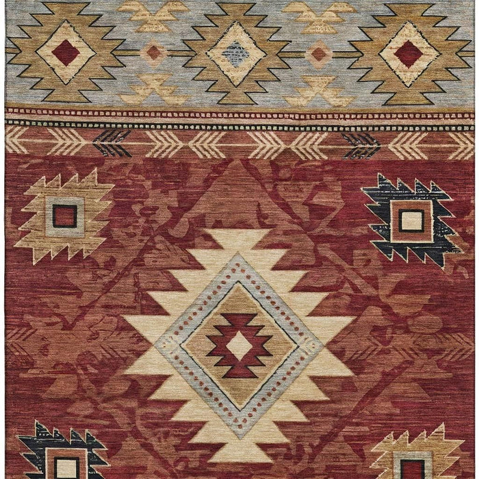 10' X 14' Geometric Washable Area Rug With UV Protection (700259) - Rust / Beige / Charcoal