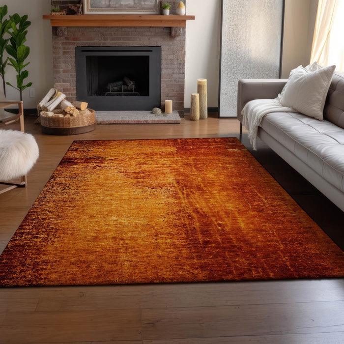 10' X 14' Abstract Washable Area Rug With UV Protection - Rust And Gray