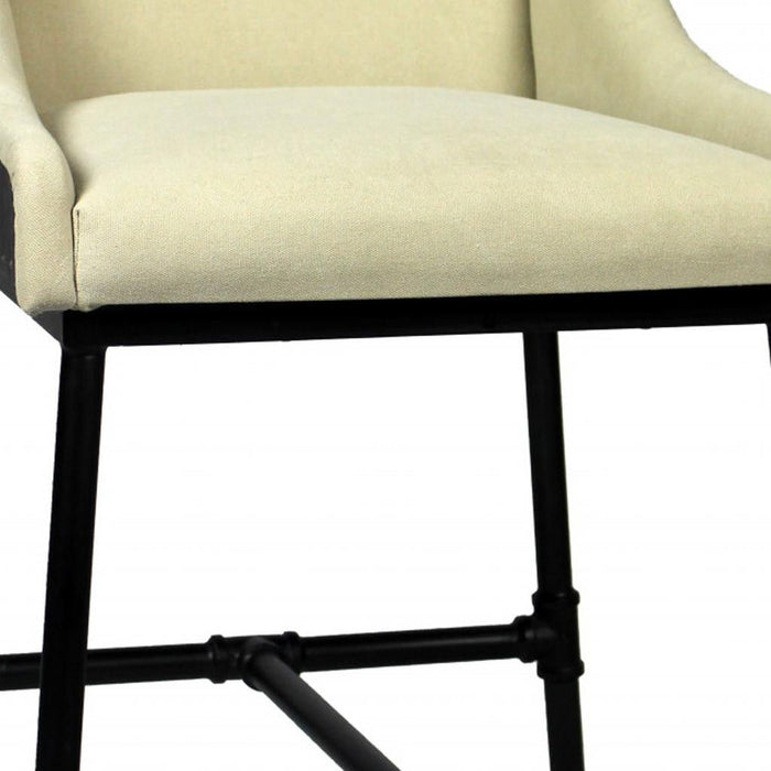Upholstered Linen Dining Arm Chair - Black / Natural