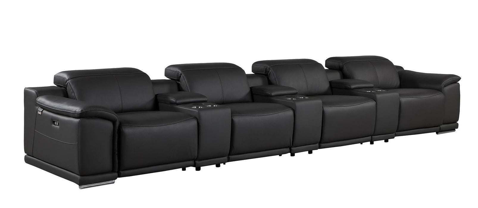 Italian Leather Reclining Metal USB Sofa (720412) - Black