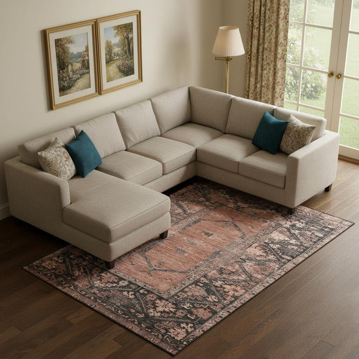 10' X 14' Oriental Washable Area Rug With UV Protection (699340) - Terra Cotta / Charcoal