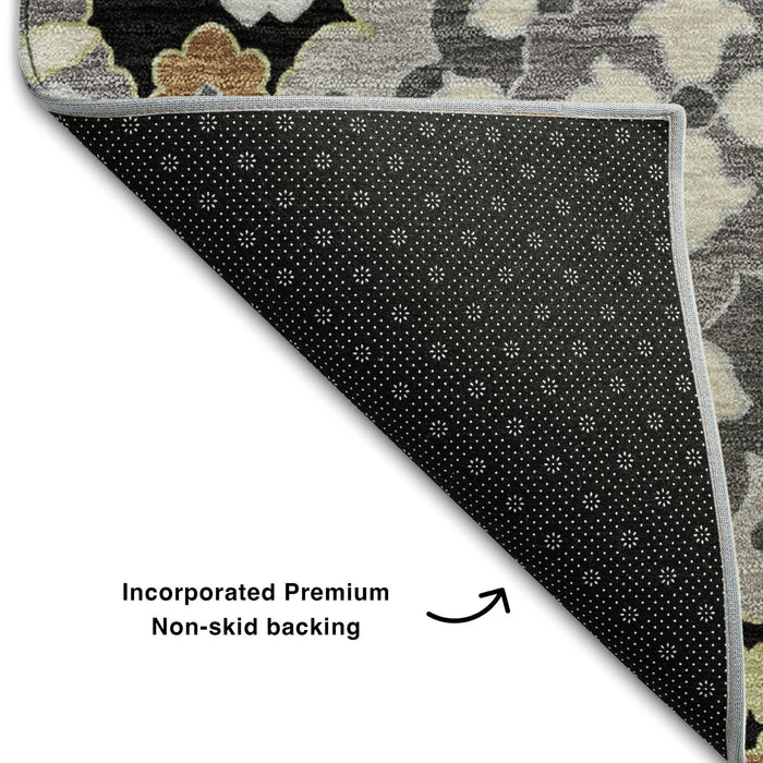 10' X 14' Oriental Washable Area Rug With UV Protection (678826) - Black / Gold / Gray
