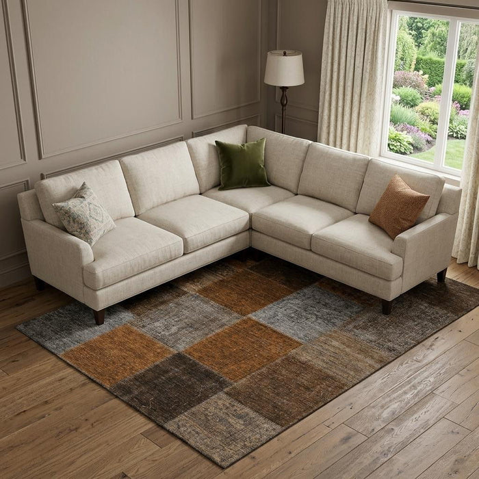10' X 14' Patchwork Washable Area Rug With UV Protection (655204) - Rust / Brown / Gray