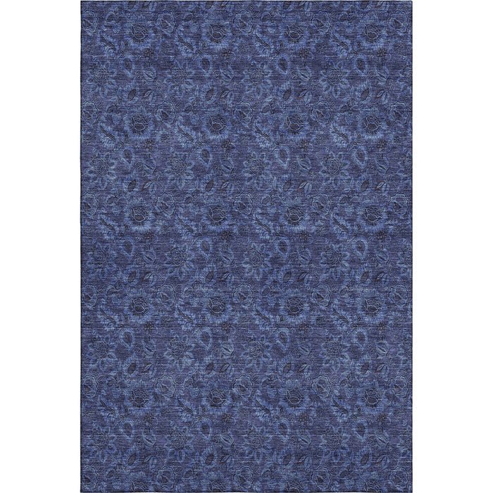 10' X 14' Floral Washable Area Rug With UV Protection (655072) - Navy Blue / Charcoal