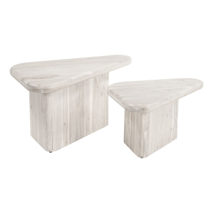 Solid Wood Triangle Pedestal Nested Coffee Tables (Set of 2) - Natural