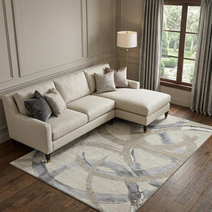 10' X 14' Abstract Washable Area Rug With UV Protection (680229) - Beige / Taupe / Gray