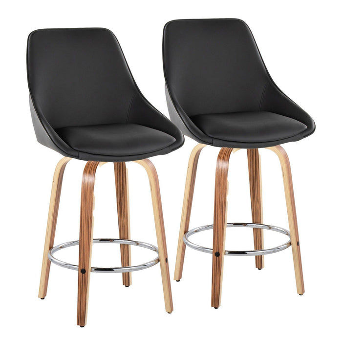 Diana - 26" Fixed-Height Counter Stool With Swivel And Round Chrome Metal Footrest (Set of 2) - Zebra Wood