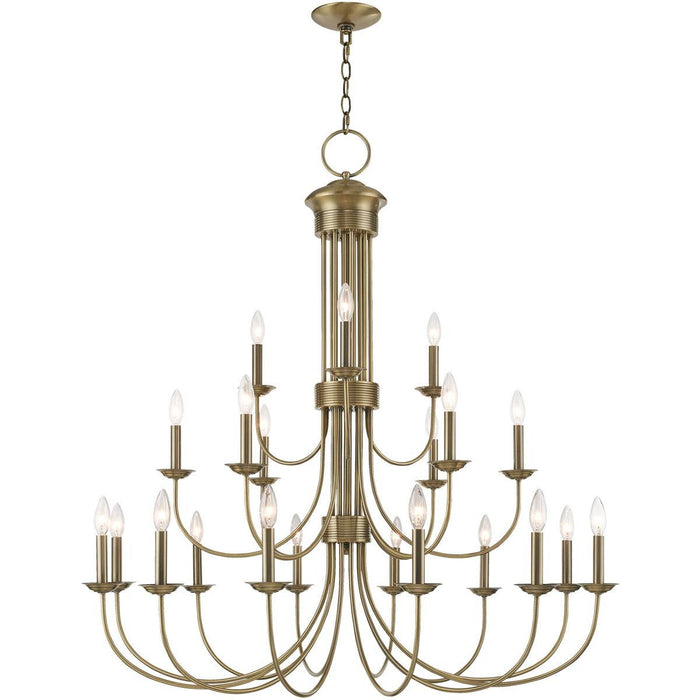 44'' Multi Light Dimmable Chandelier With Shades - Antiqued Brass