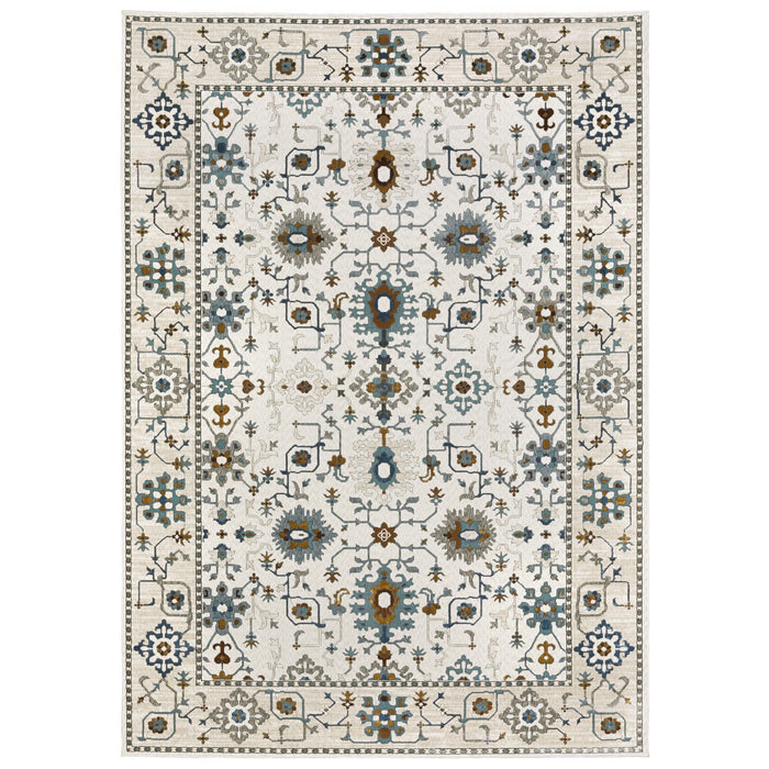 8' X 11' Oriental Area Rug - Ivory / Blue