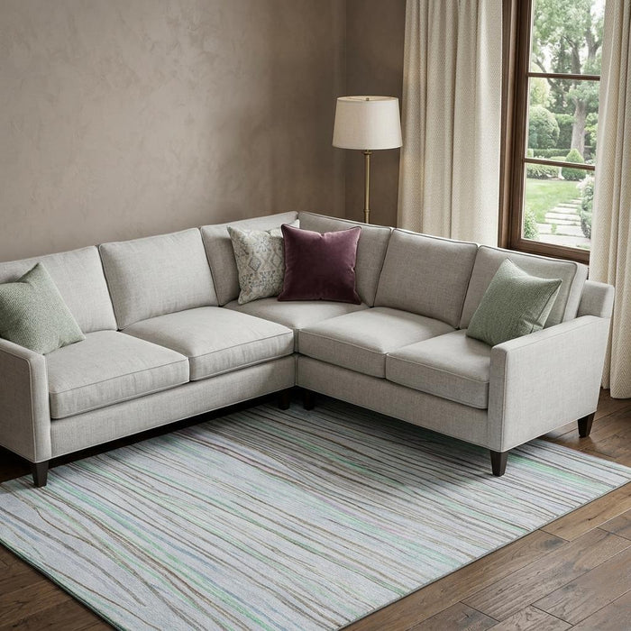 10' X 14' Striped Washable Area Rug With UV Protection (694737) - Sky Blue / Green / Purple