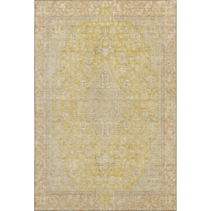 10' X 14' Floral Medallion Washable Area Rug With UV Protection (696140) - Wheat / Gold / Gray