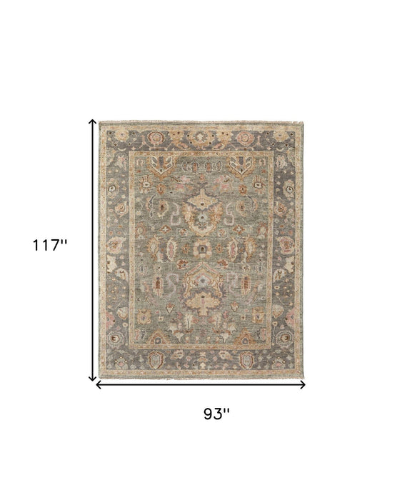 8' x 10' Wool Oriental Hand Knotted Rectangle Area Rug With Fringe - Gray And Gold
