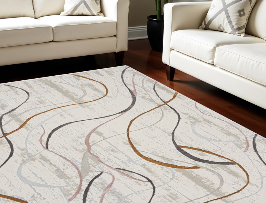 9' X 12' Modern Abstract Non Skid Area Rug - Ivory