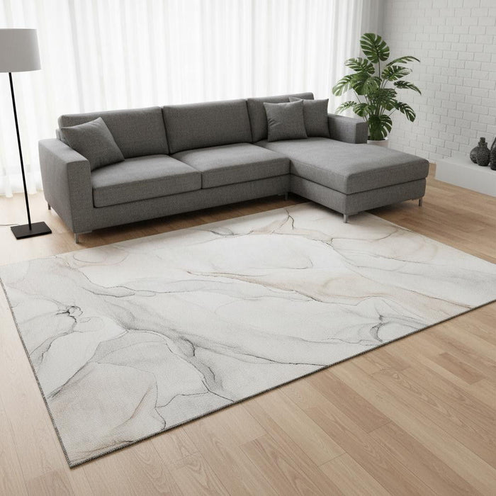10' X 14' Abstract Washable Area Rug With UV Protection (647158) - Ivory / Beige