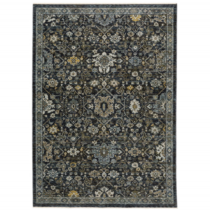 6.6' x 9.7' Oriental Power Loom Area Rug With Fringe - Blue And Ivory