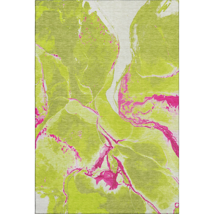 10' X 14' Abstract Washable Area Rug With UV Protection (678946) - Lime Green / Pink / Ivory