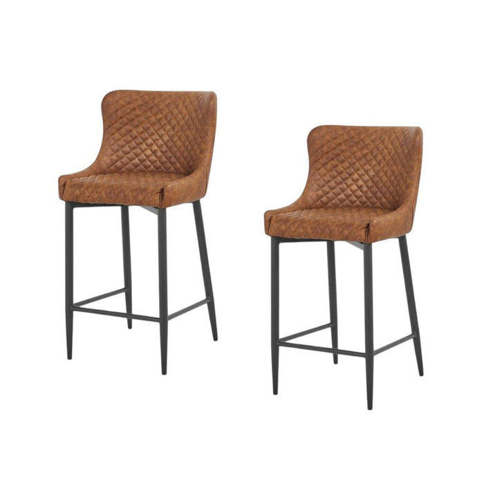 26" Metal And Faux Leather Low Back Counter Height Bar Chairs (Set of 2) - Orange / Black