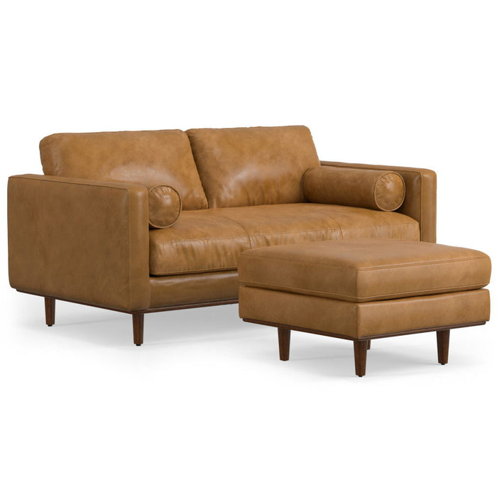 72" 2 Piece Living Room Set Sienna Leather Sofa With Ottoman With Brown Legs - Brown