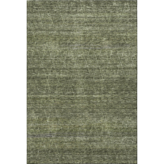 10' X 14' Geometric Washable Area Rug With UV Protection (688021) - Olive Green / Gray
