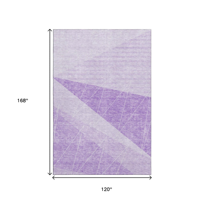 10' X 14' Geometric Washable Area Rug With UV Protection (657029) - Lavender / Ivory