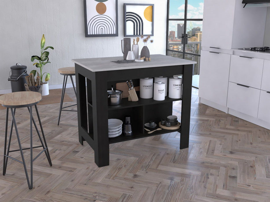 41" Kitchen Island With Storage - Ivory / Black