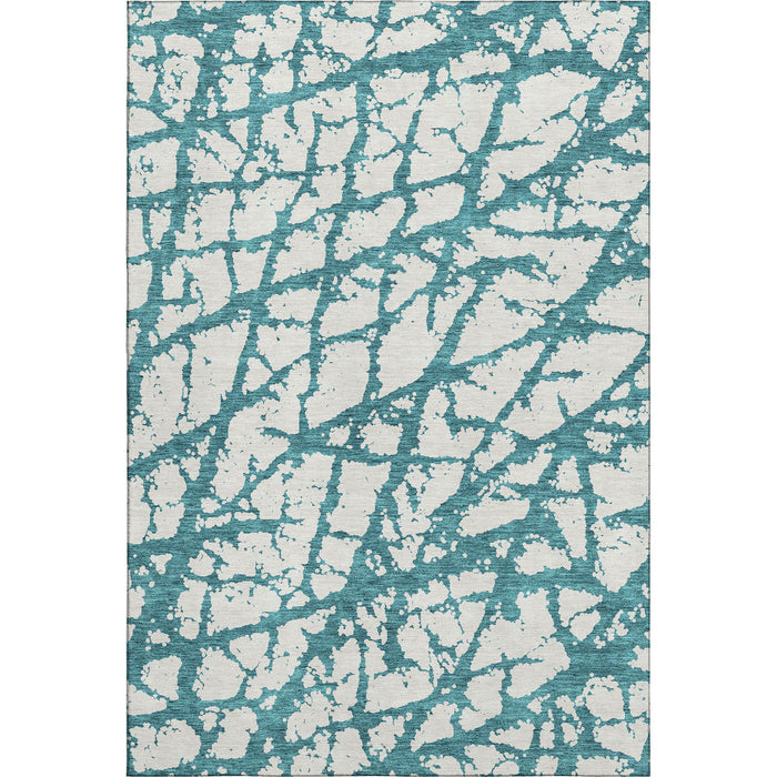 10' X 14' Abstract Washable Area Rug With UV Protection (676884) - Teal / Ivory