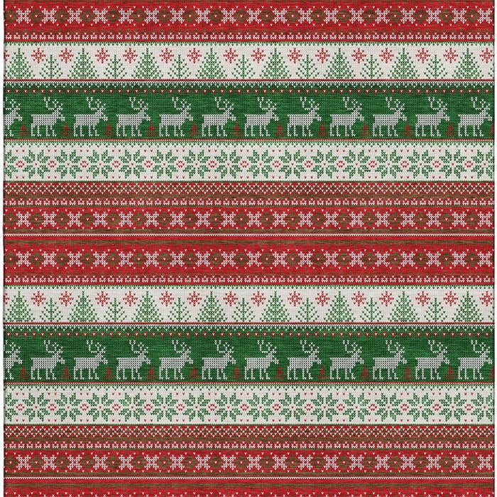 10' X 14' Abstract Geometric Washable Area Rug With UV Protection (701912) - Red / Green / Ivory