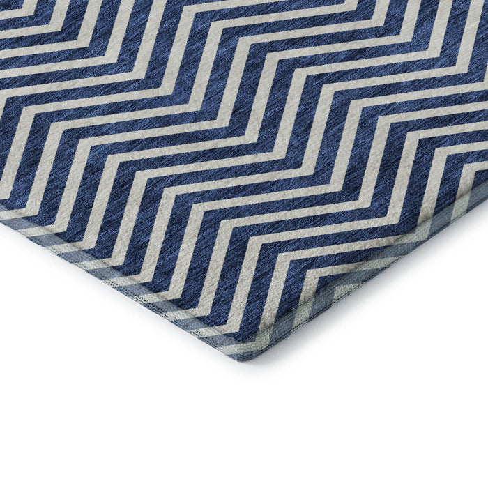 10' X 14' Chevron Washable Area Rug With UV Protection (674233) - Blue / Ivory