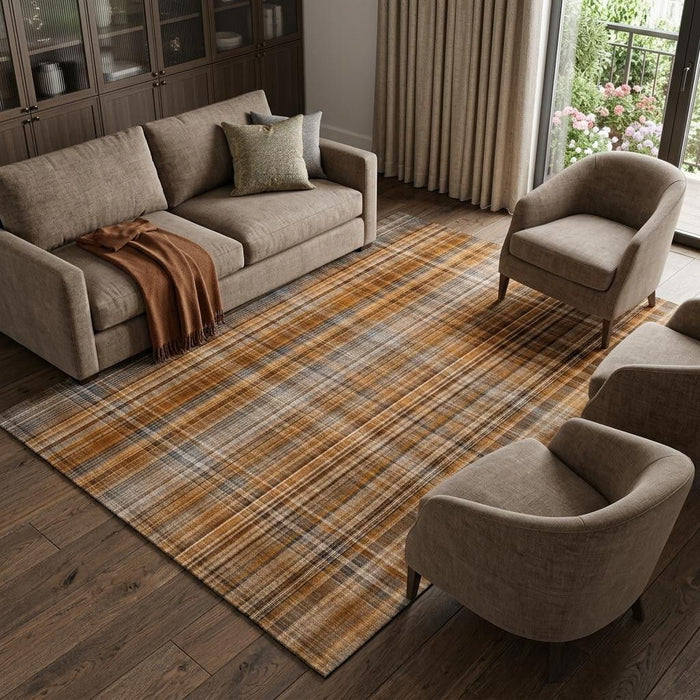 10' X 14' Plaid Washable Area Rug With UV Protection (648316) - Terra Cotta / Gray