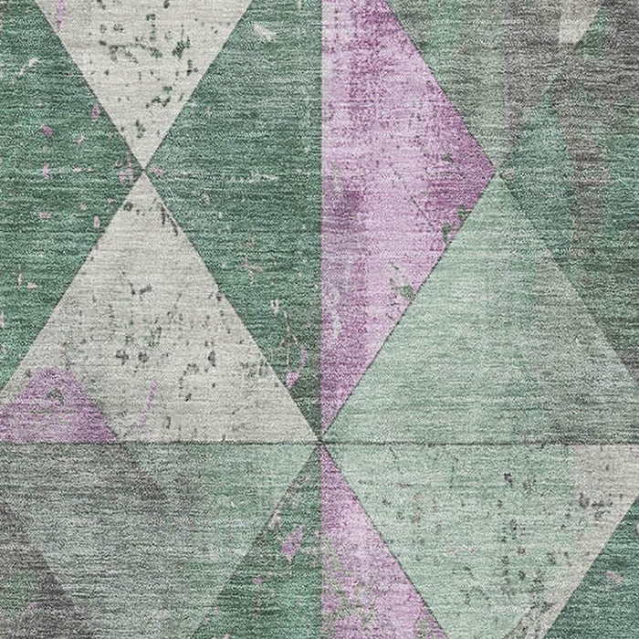 10' X 14' Geometric Washable Area Rug With UV Protection (699100) - Sage / Purple / Ivory