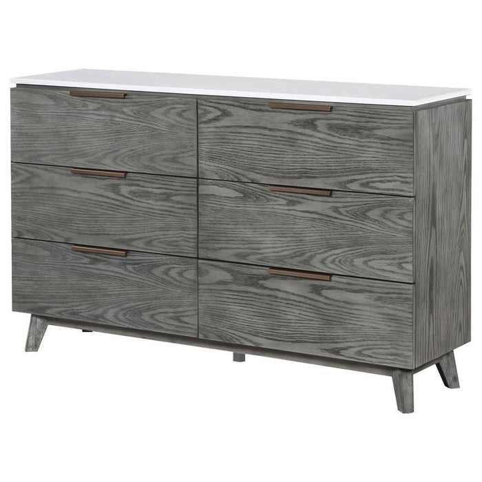 Nathan - 6-Drawer Dresser - White Marble And Gray
