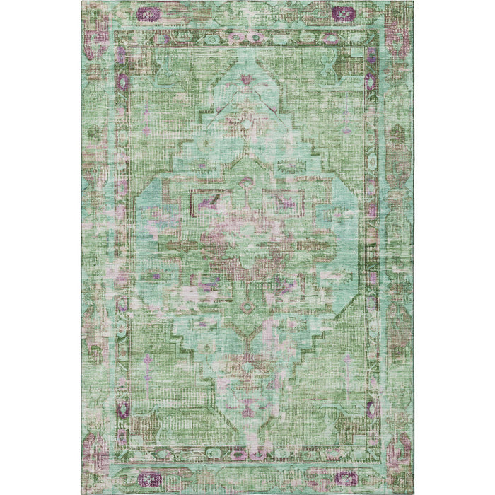 10' X 14' Oriental Washable Area Rug With UV Protection (699418) - Artichoke Green / Lavender / Teal