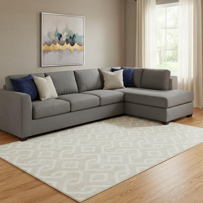 8' X 10' Geometric Washable Area Rug With UV Protection (652459) - Beige / Ivory